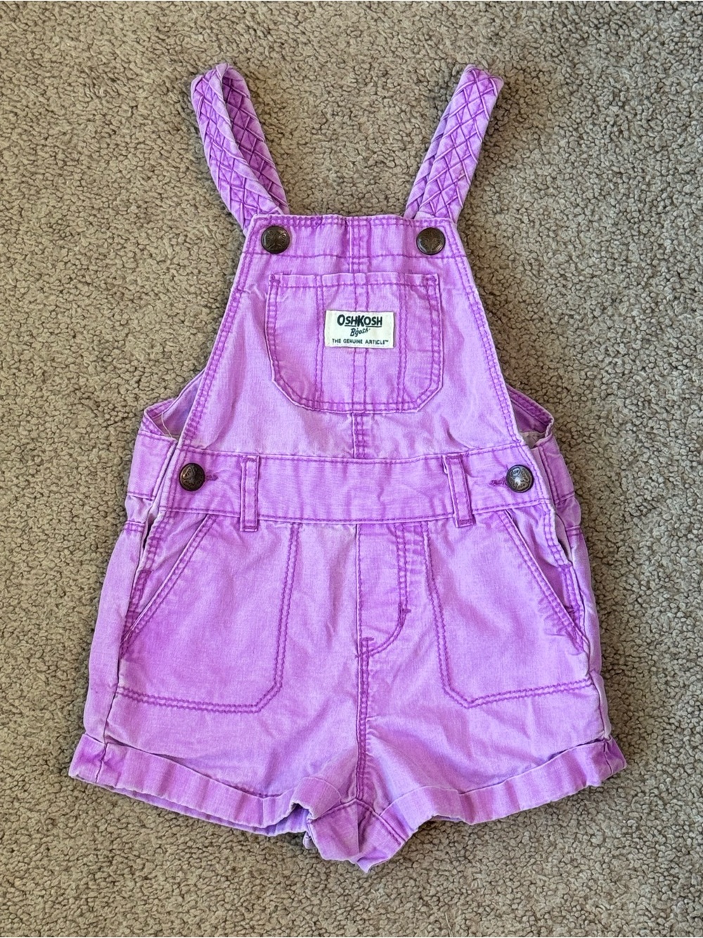 NWOT OshKosh Baby Girl Lavender Denim Shortall Romper 12M